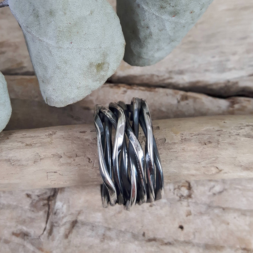 Lattice Wide Oxidised Silver Ring