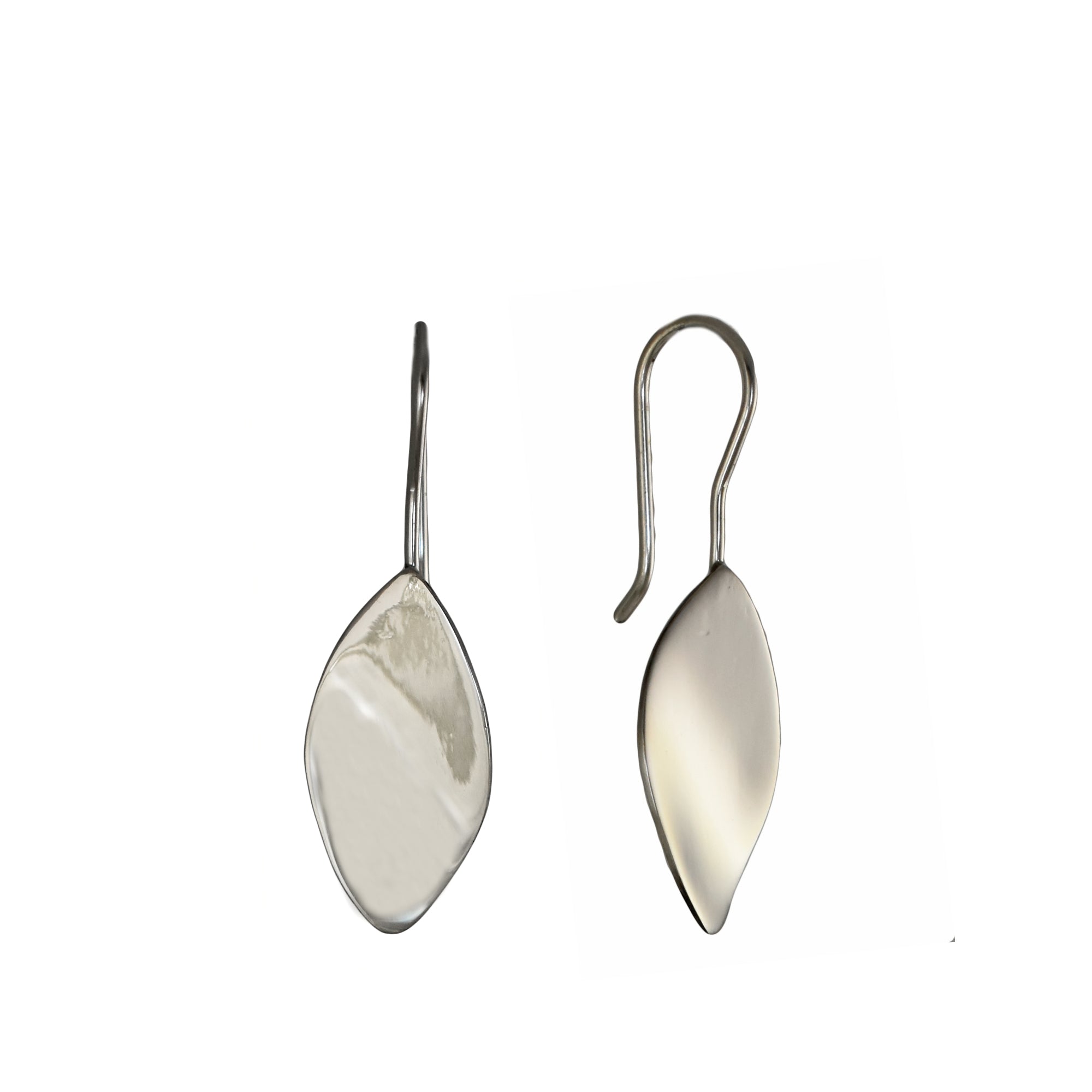 Leaf Silver Polished Drop Earrings