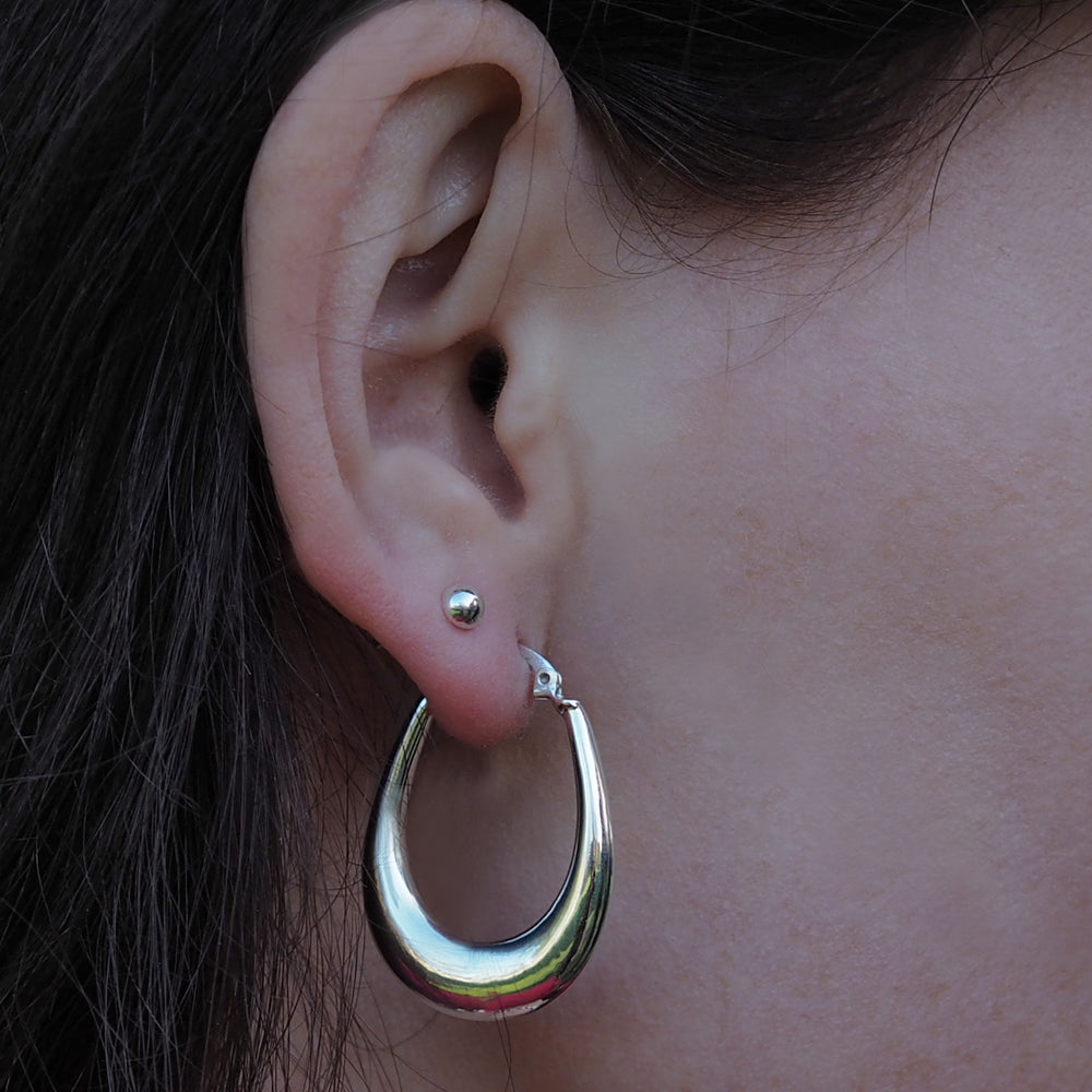 Rowena Oval Hoop Polished Silver Earrings