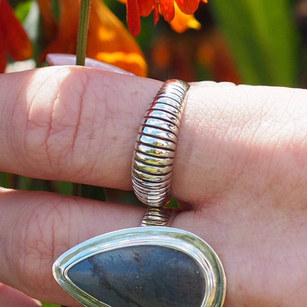 Spiral Oxi Sterling Silver Ring