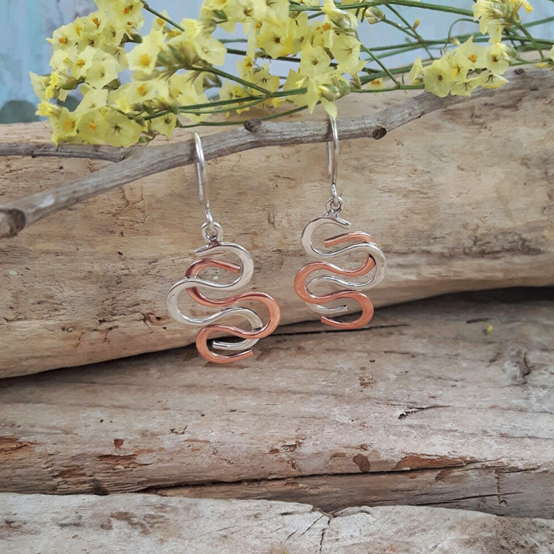 Duo Medusa Silver/Copper Drop Earrings