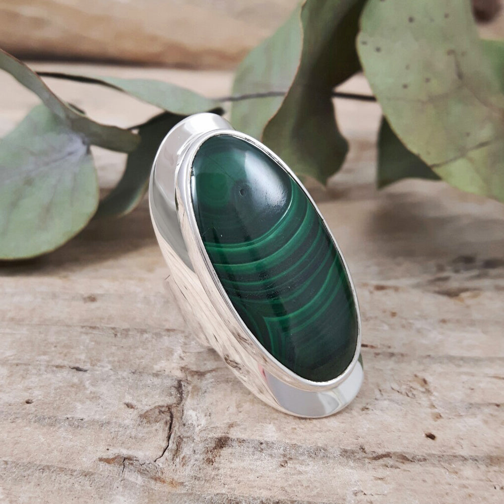 Monet Malachite Lrg Adjustable Ring Oval A