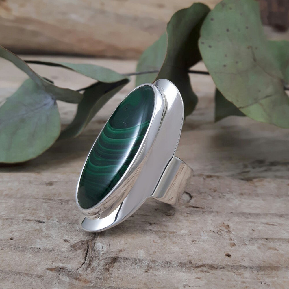 Monet Malachite Lrg Adjustable Ring Oval A