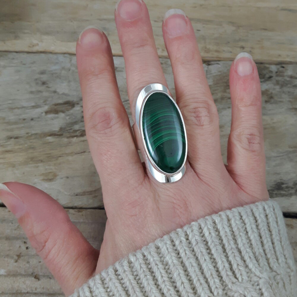 Monet Malachite Lrg Adjustable Ring Oval A