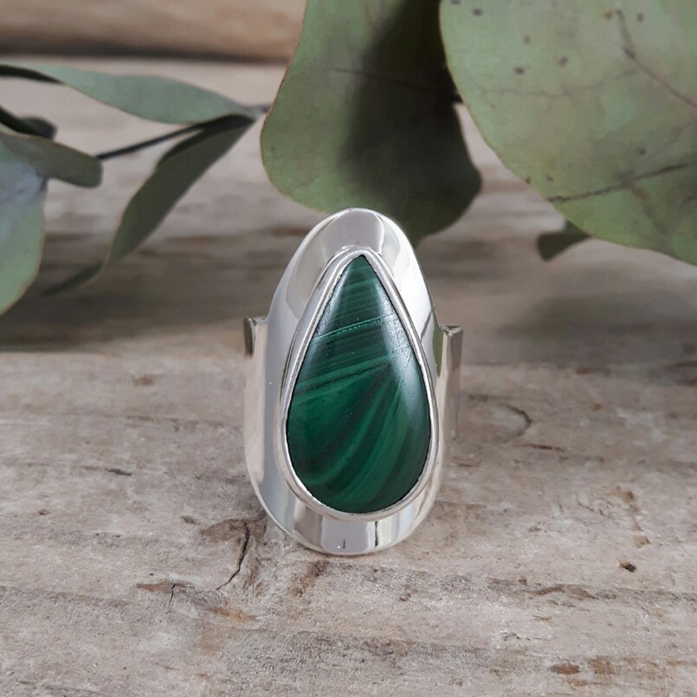 Monet Malachite Sml Adjustable Ring Teardrop A