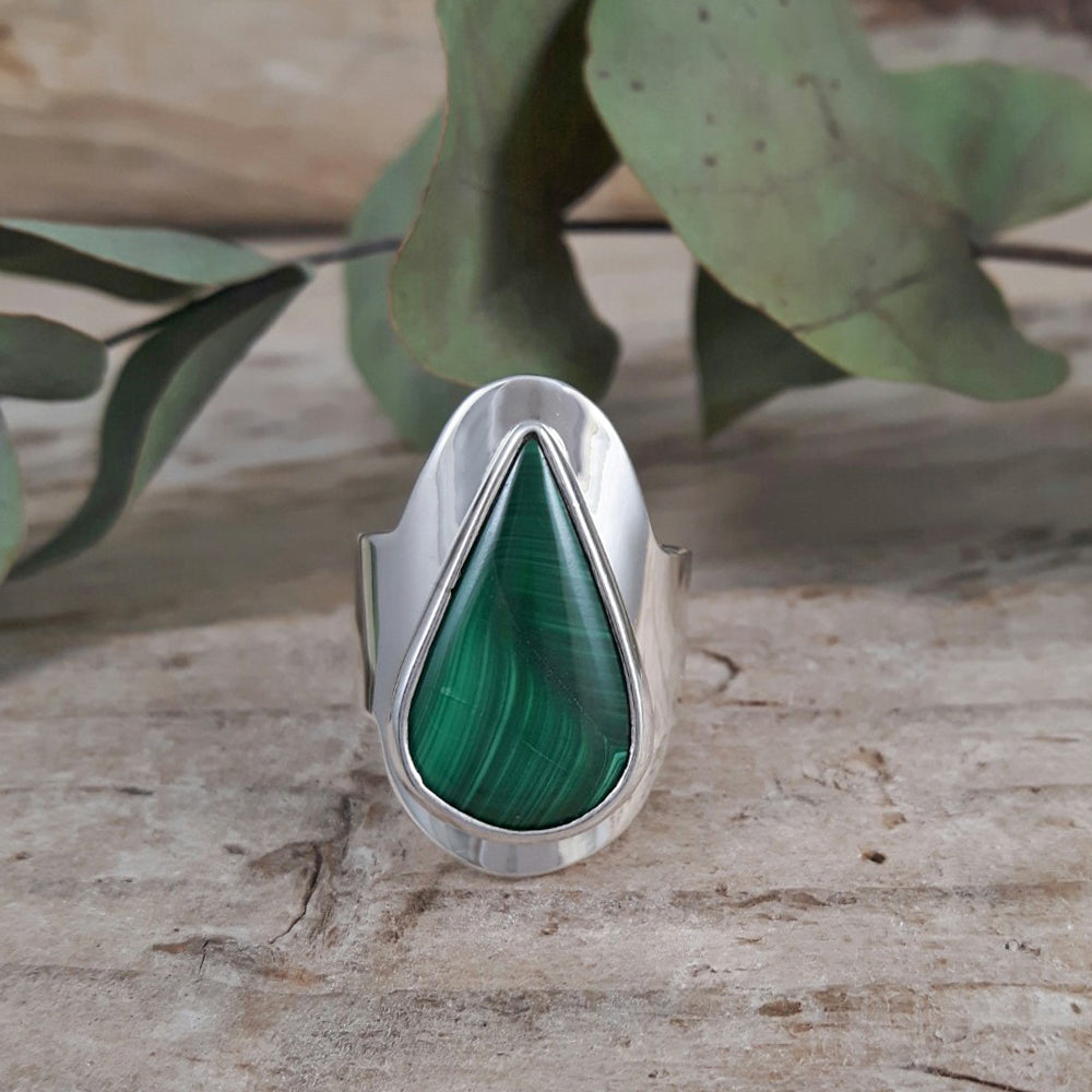 Monet Malachite Sml Adjustable Ring Teardrop B