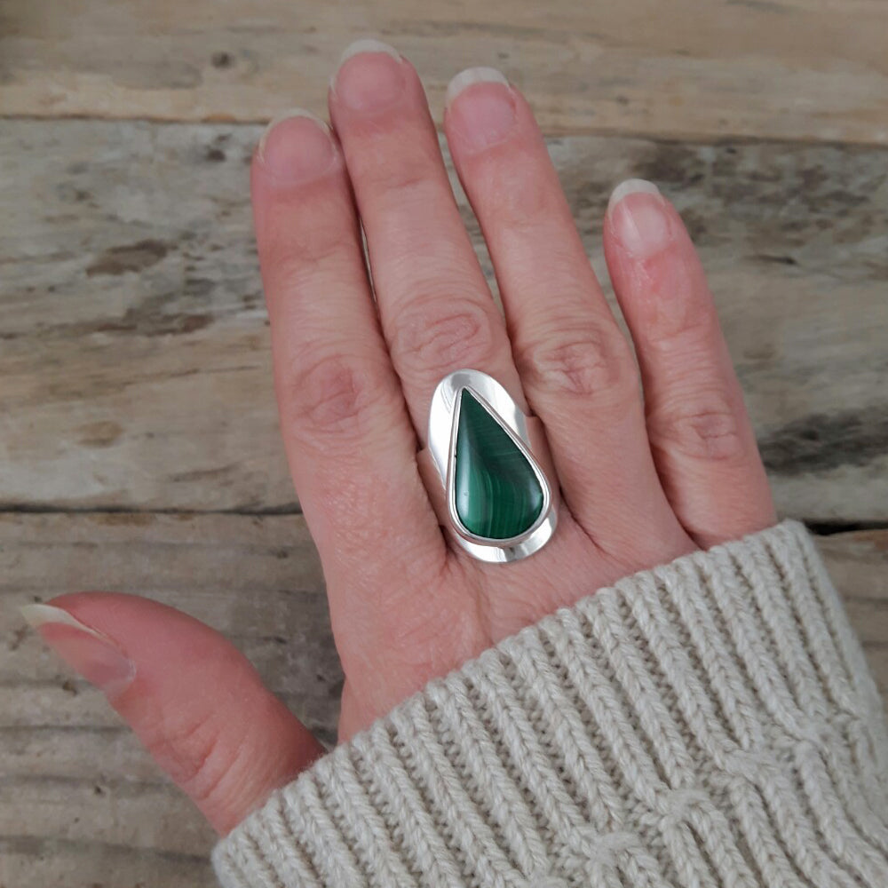 Monet Malachite Sml Adjustable Ring Teardrop B