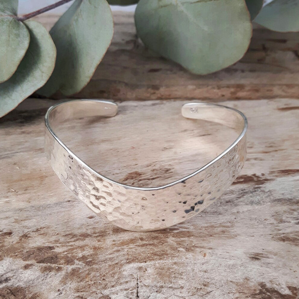 Classic Silver Hammered L Cuff