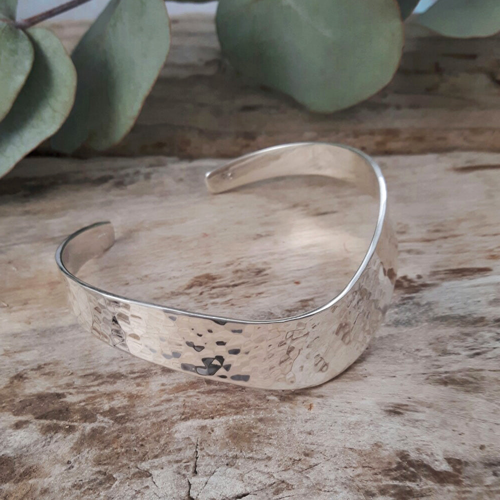 Classic Silver Hammered L Cuff