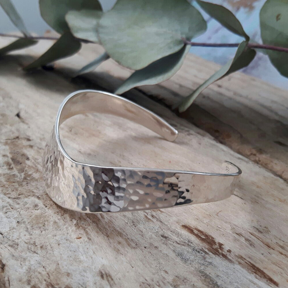 Classic Silver Hammered L Cuff