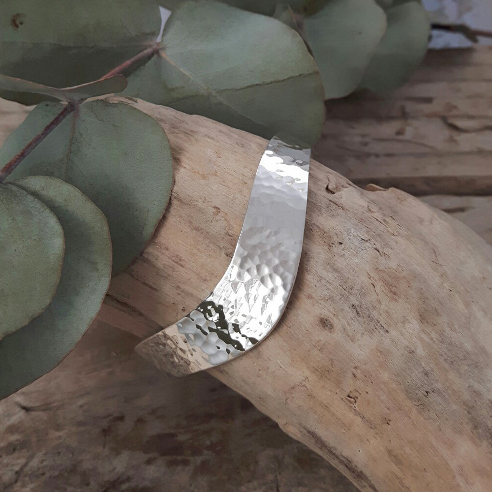 Classic Silver Hammered L Cuff