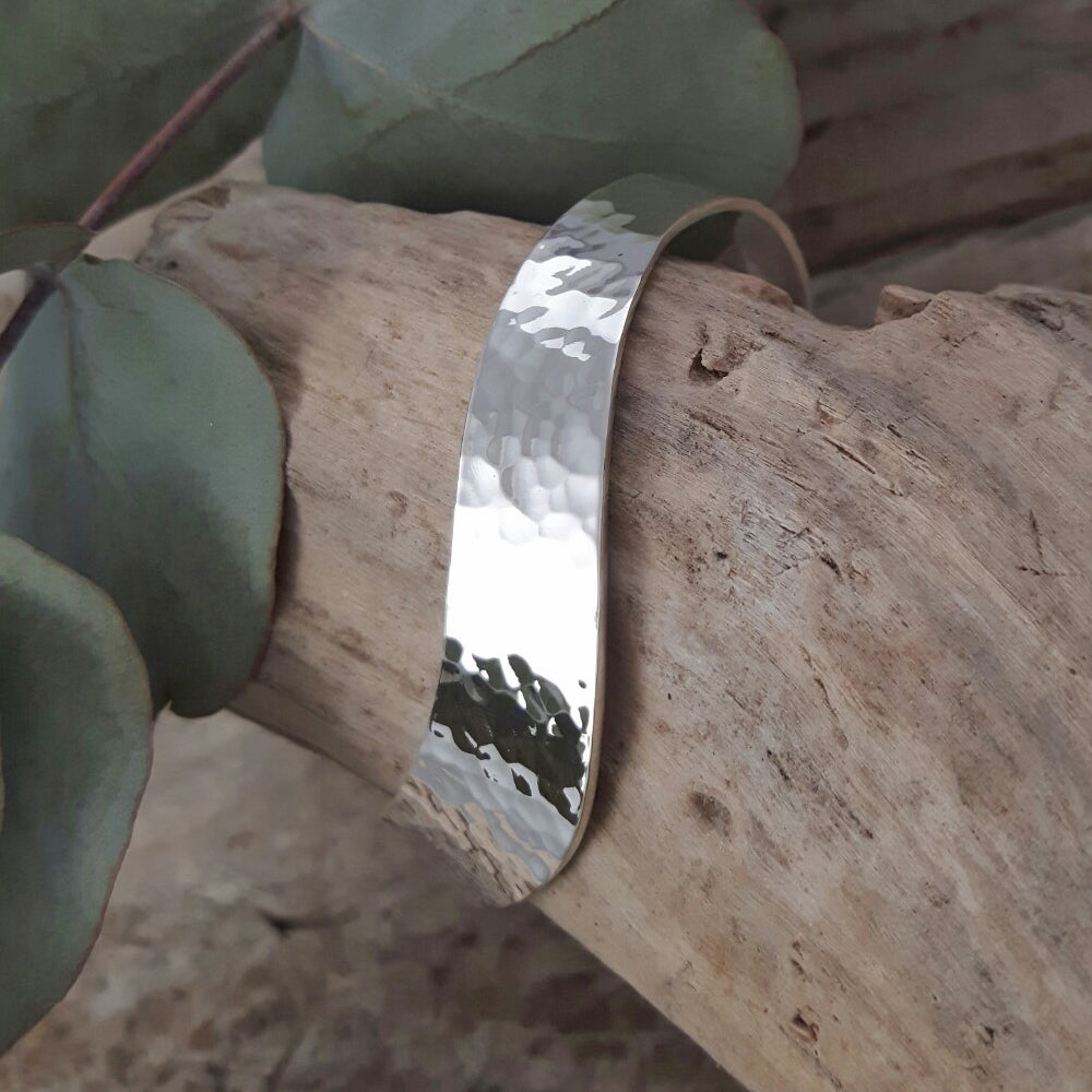 Classic Silver Hammered L Cuff