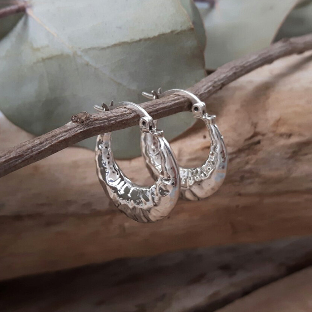 Rowena Hoop Hammered Silver Earrings