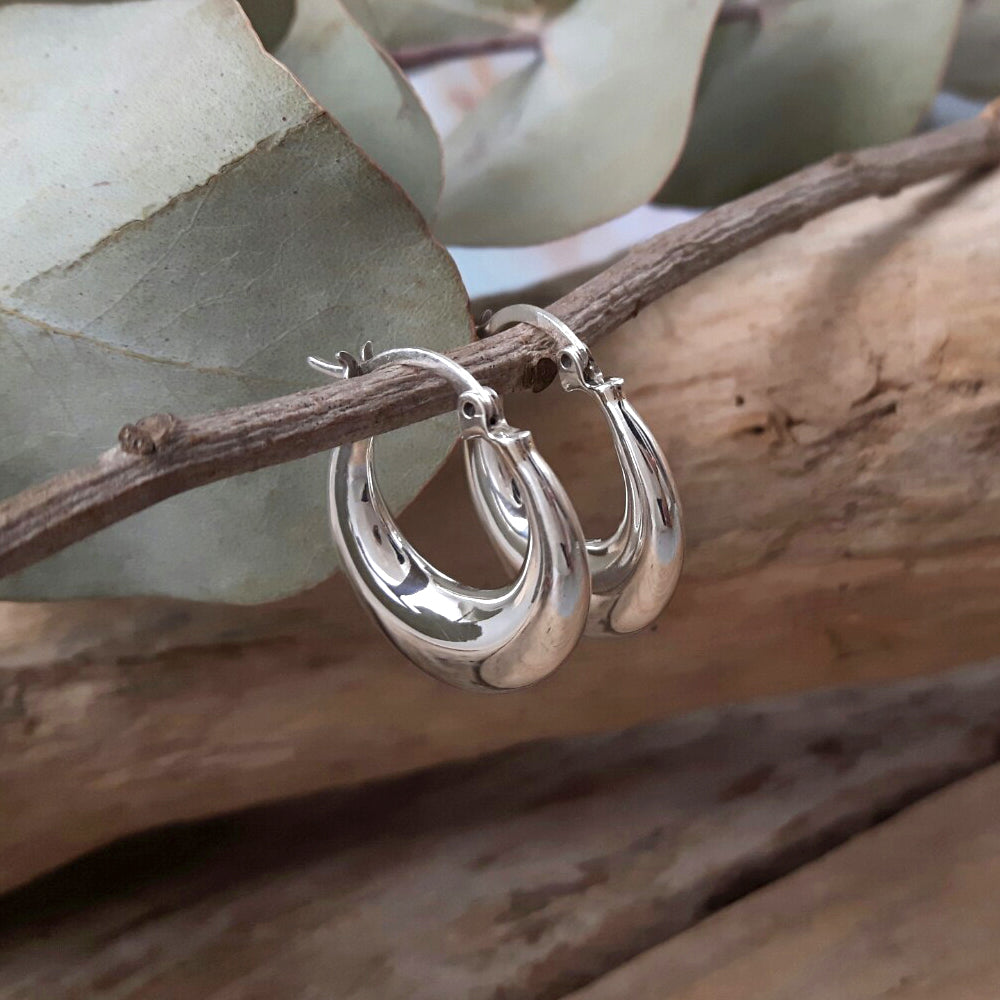 Rowena Hoop Polished Silver Earrings