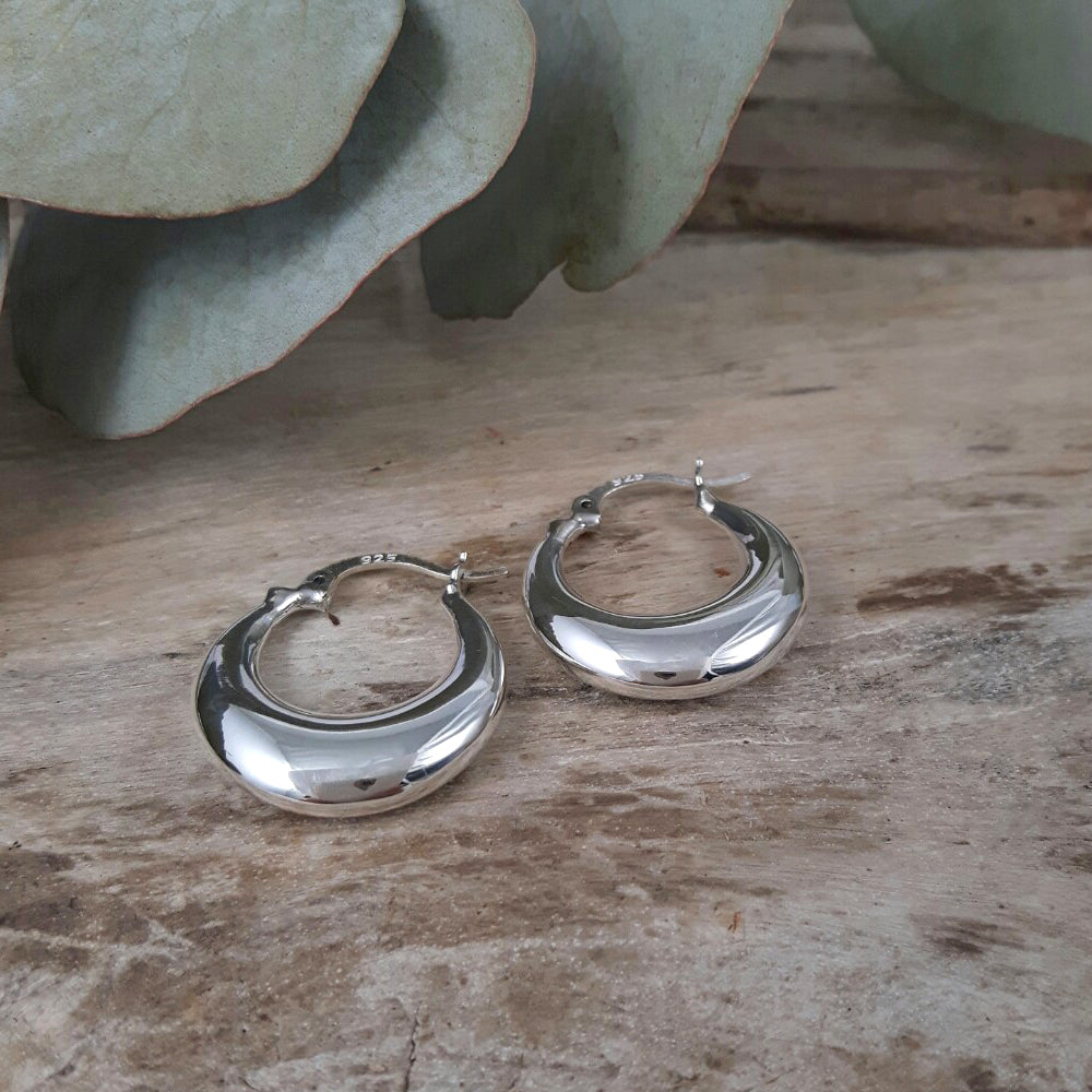 Rowena Hoop Polished Silver Earrings