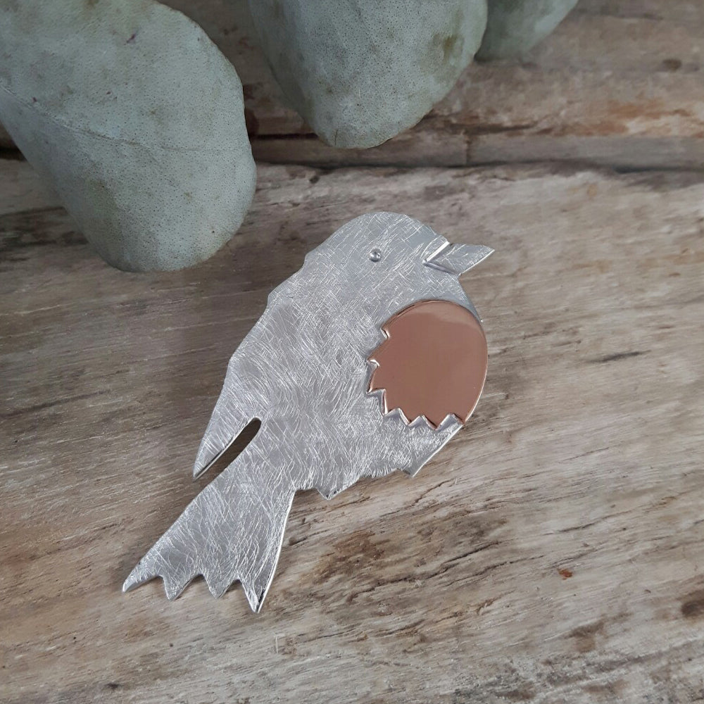 Duet Robin Silver/Copper Brooch