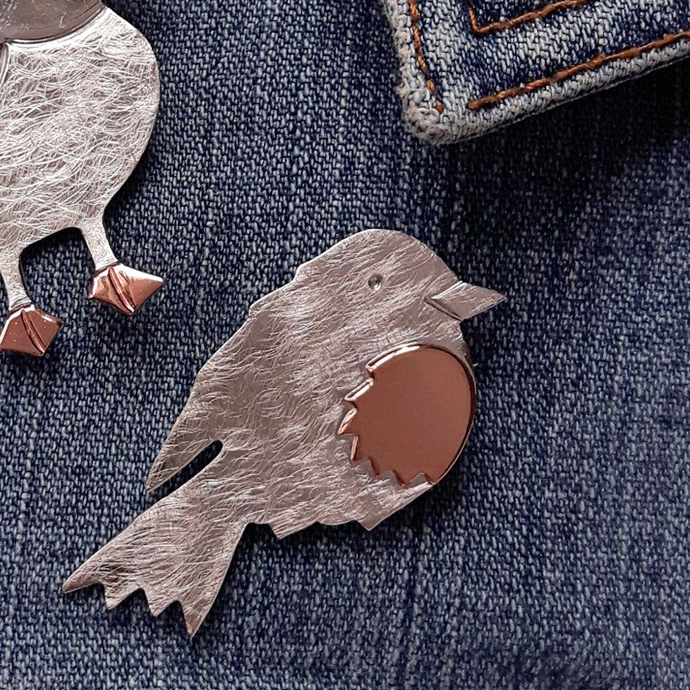 Duet Robin Silver/Copper Brooch