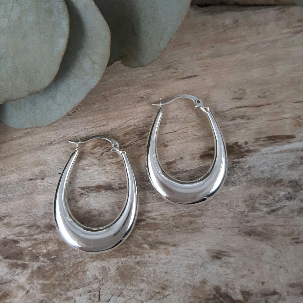 Rowena Oval Hoop Polished Silver Earrings