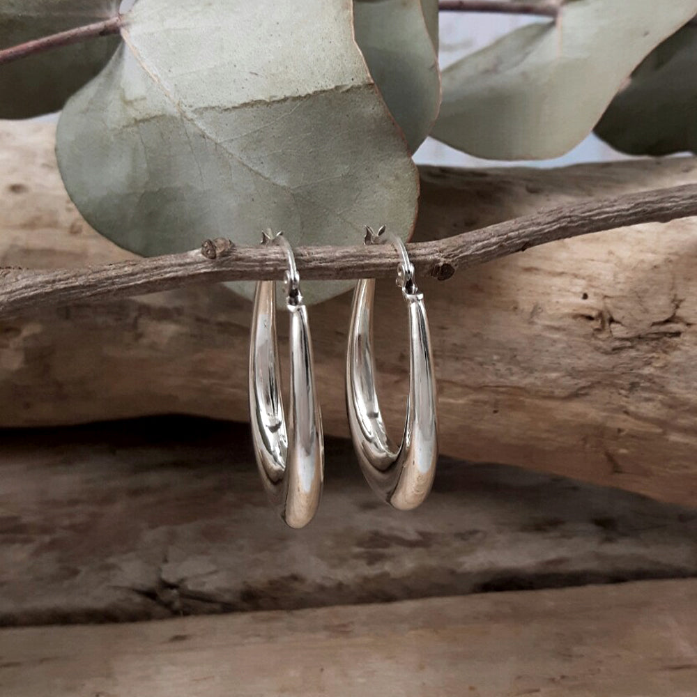 Rowena Oval Hoop Polished Silver Earrings