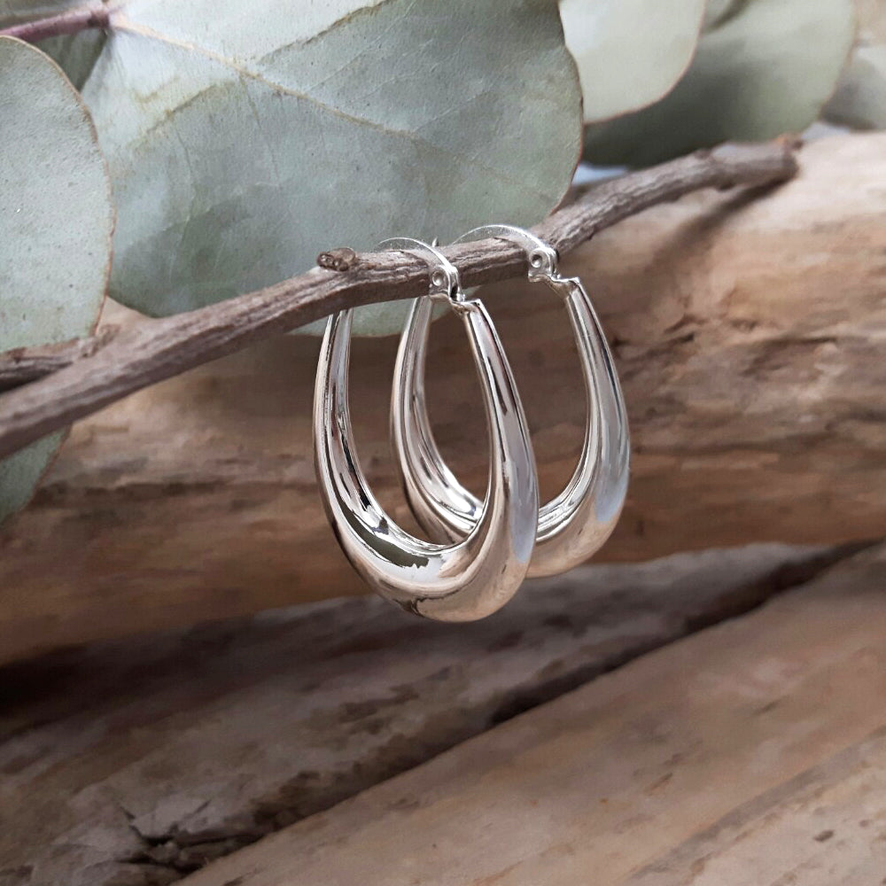 Rowena Oval Hoop Polished Silver Earrings