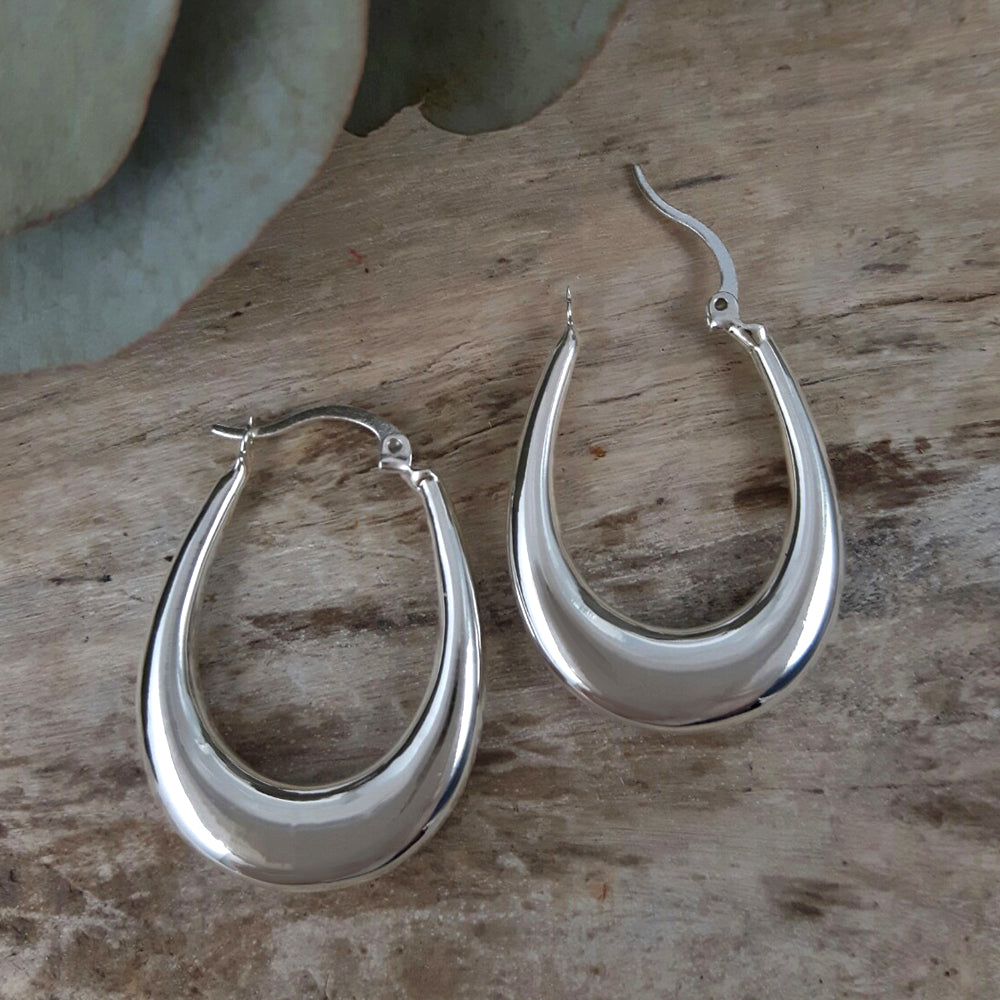 Rowena Oval Hoop Polished Silver Earrings