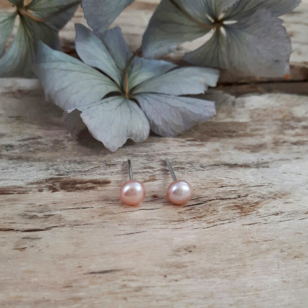 Pink Pearl Tiny Stud Earrings