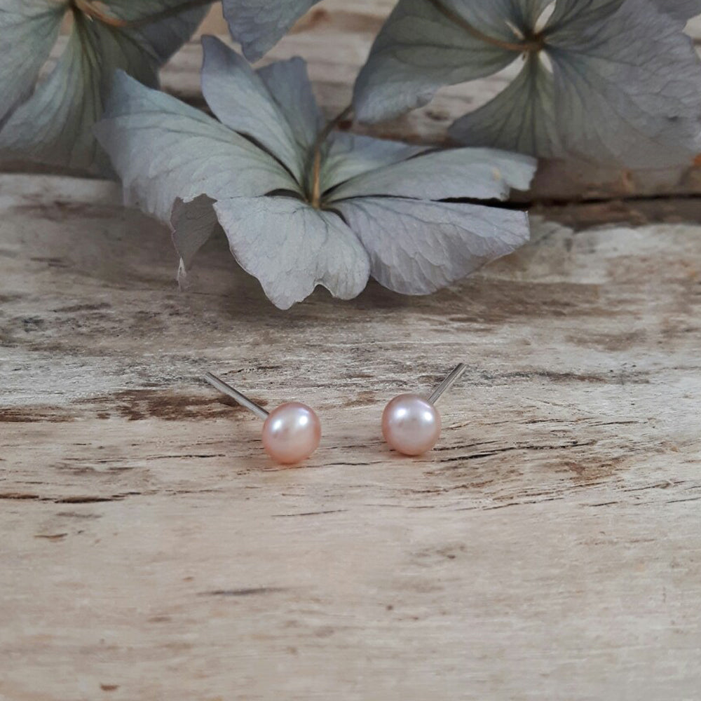 Pink Pearl Tiny Stud Earrings