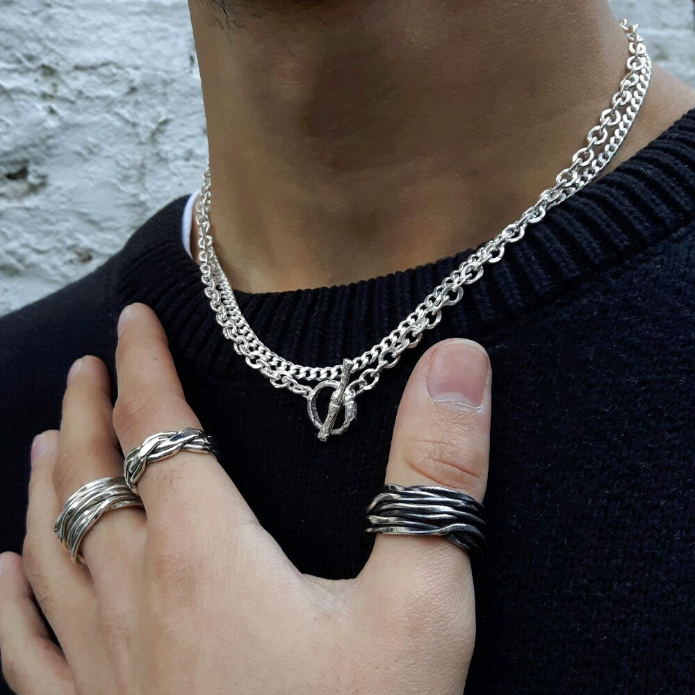 Lattice Wide Oxidised Silver Ring