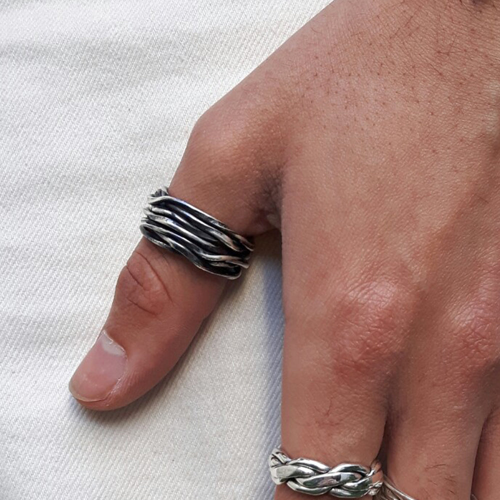 Lattice Wide Oxidised Silver Ring